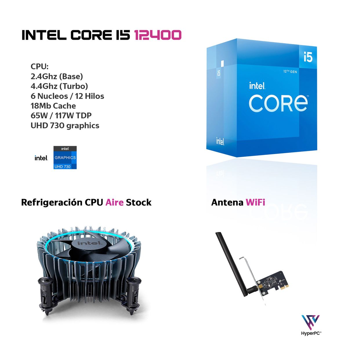 HYPERPC - PC oficina INTEL CORE i5 12400 16Gb DDR5 1Tb UHD 730 WiFi