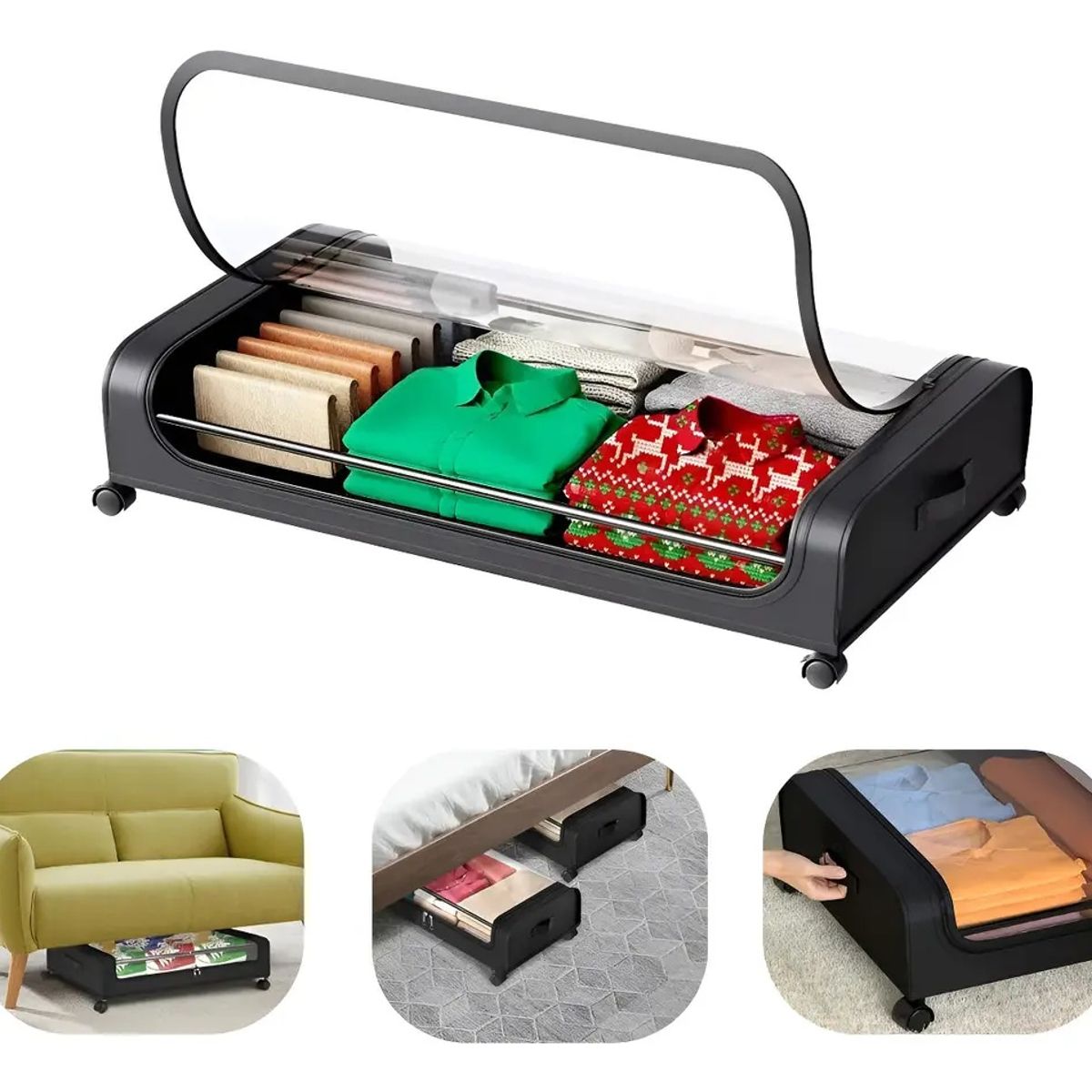 KUANGYE - Cajas Almacenaje Ropa 80X44X16cm,Organizador De Ropa Metal P/ Debajo Cama Con Ruedas de 360