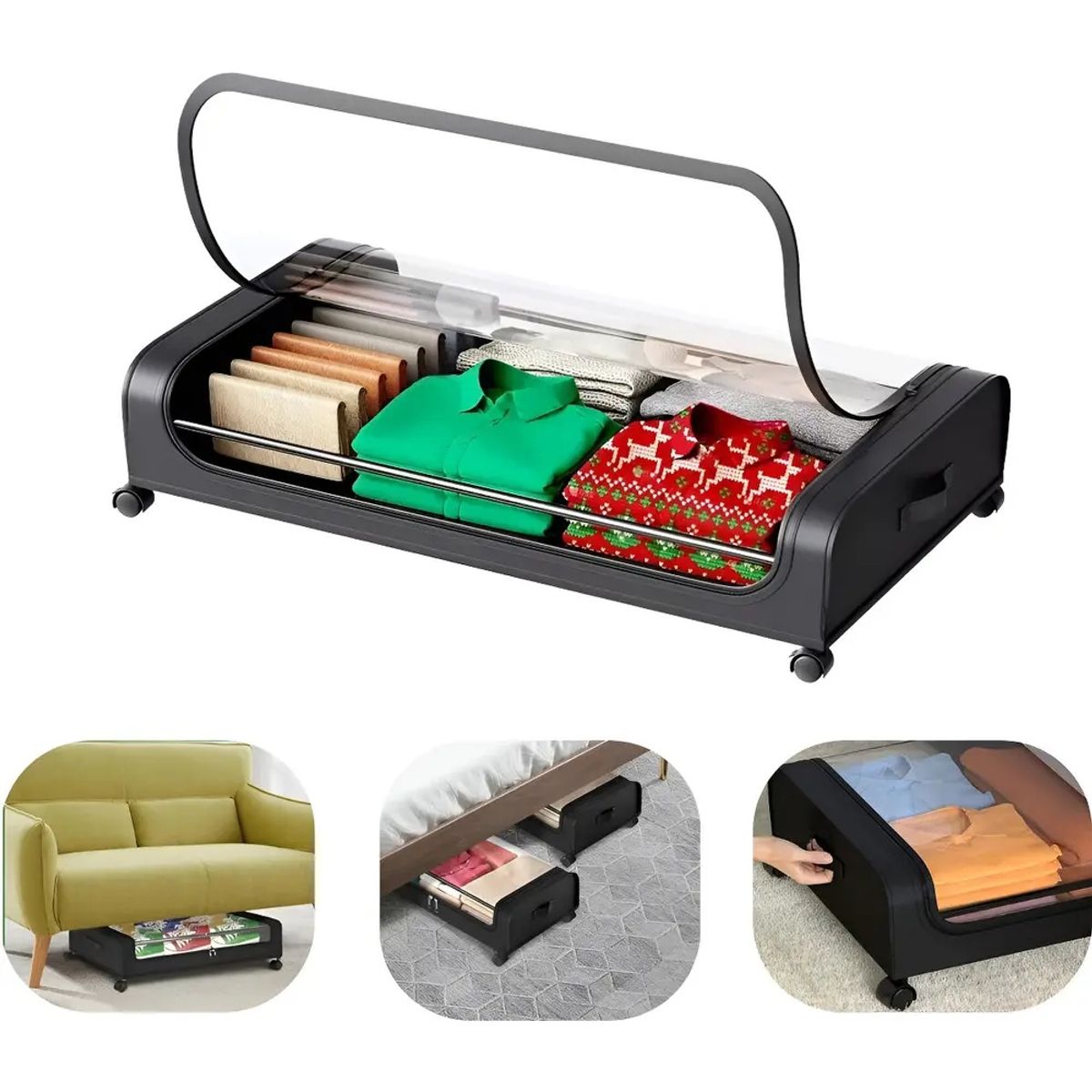 KUANGYE - Cajas Almacenaje Ropa 80X44X16cm,Organizador De Ropa Metal P/ Debajo Cama Con Ruedas de 360