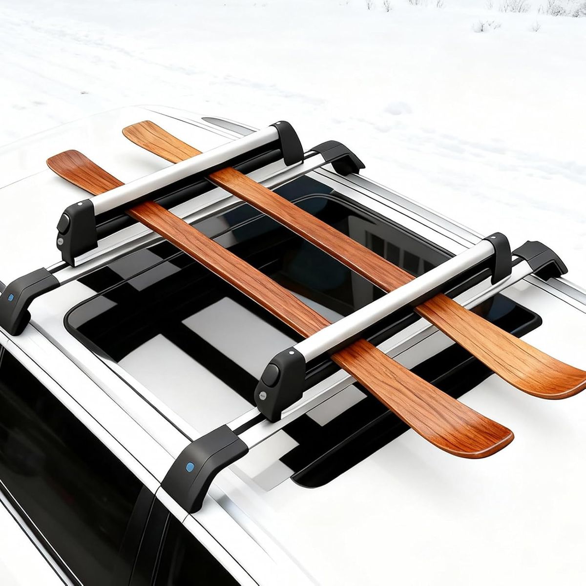 KUANGYE - Barras Portaequipaje Universal 78Cm de Aluminio para Techo 6 Pares Esquís O 4 Snow Board
