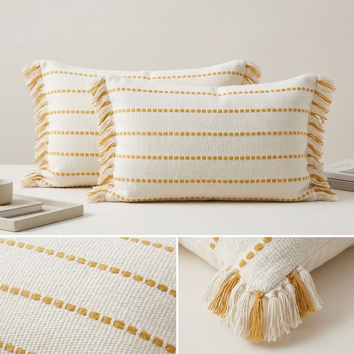 ARMONIA - Dúo fundas rectangulares para cojín 60x30 croché blanco 752