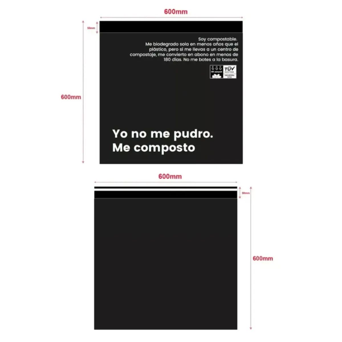 GENERICO - Bolsa Compostable Tipo Courier 60x60 Cm, 250 Unidades