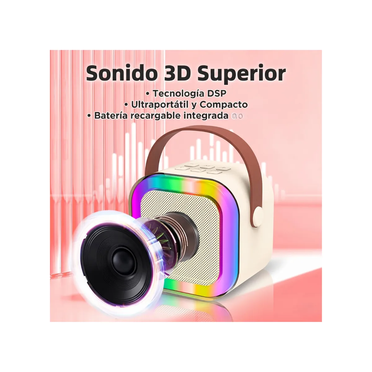GENERICO - Mini Parlante Karaoke Portátil K12 Bluetooth con Micrófono Inalámbrico y Luces RGB