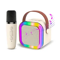 GENERICO - Mini Parlante Karaoke Portátil K12 Bluetooth con Micrófono Inalámbrico y Luces RGB