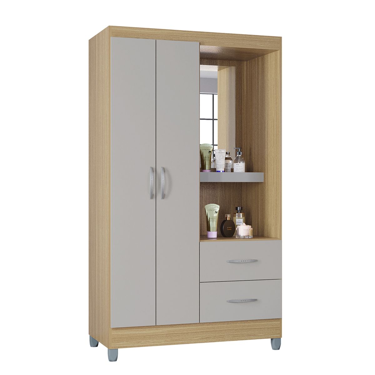 TAHUARI - Closet Cordoba 2 puertas 2 cajones con espejo Damasco off white