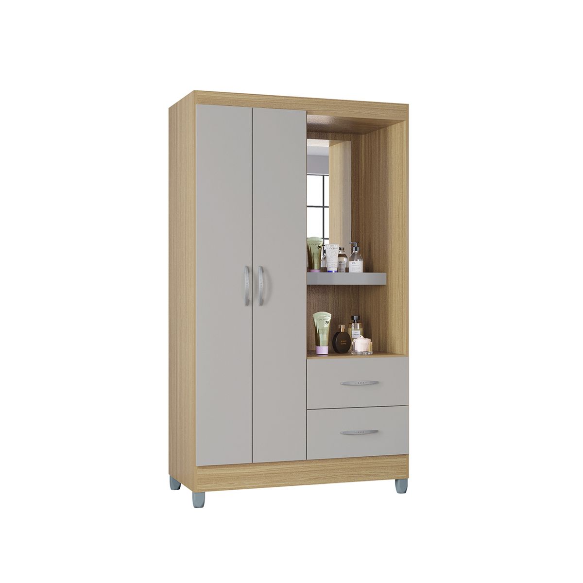 TAHUARI - Closet Cordoba 2 puertas 2 cajones con espejo Damasco off white