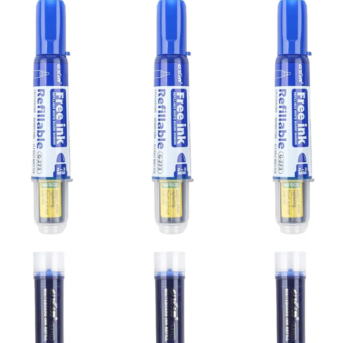 GENERICO - Set 3 Plumones Recargables Para Pizarras + 3 Recargas Azul