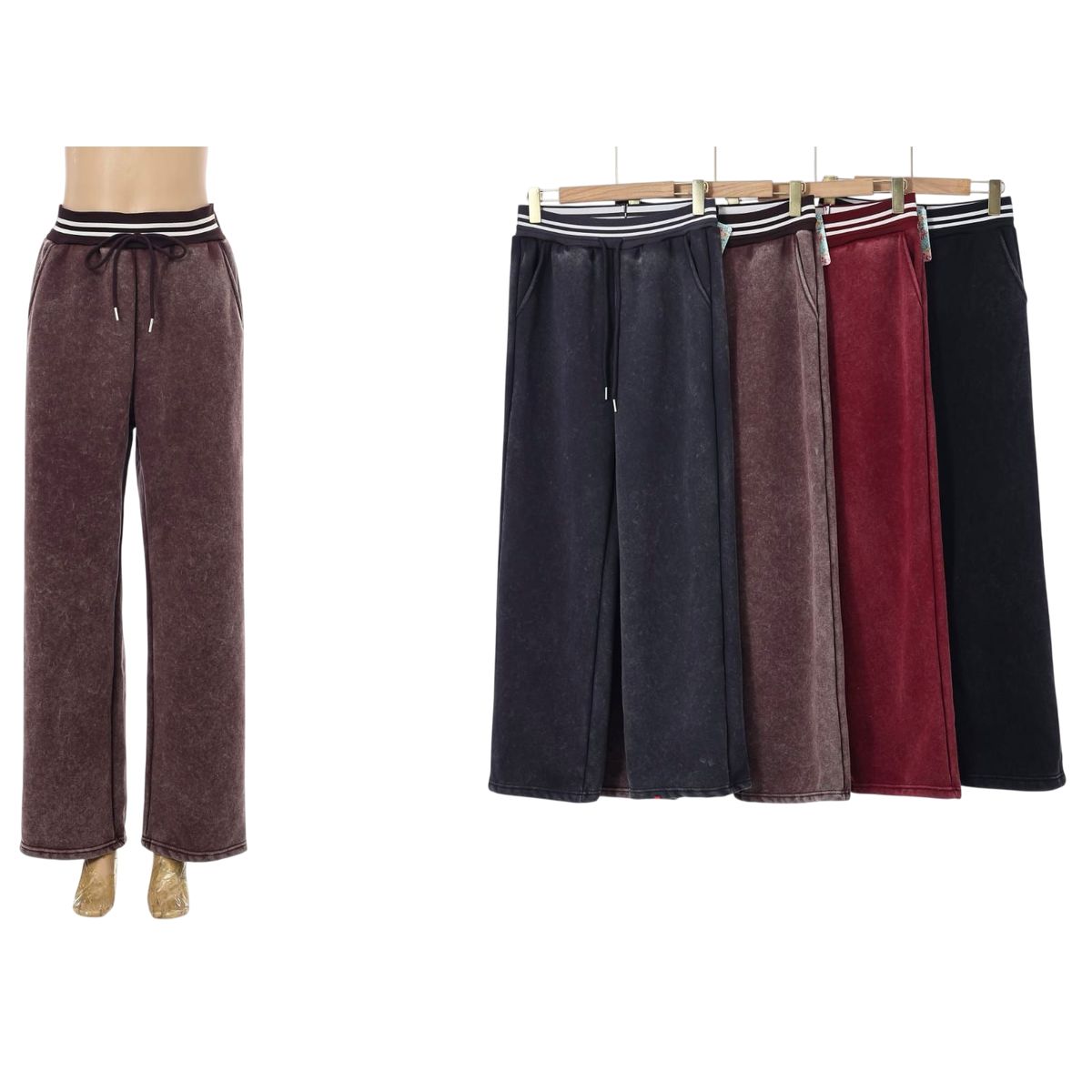 AGW - Pack 2 Pantalones Buzo Mujer Pierna Ancha Casual Efecto Lavado