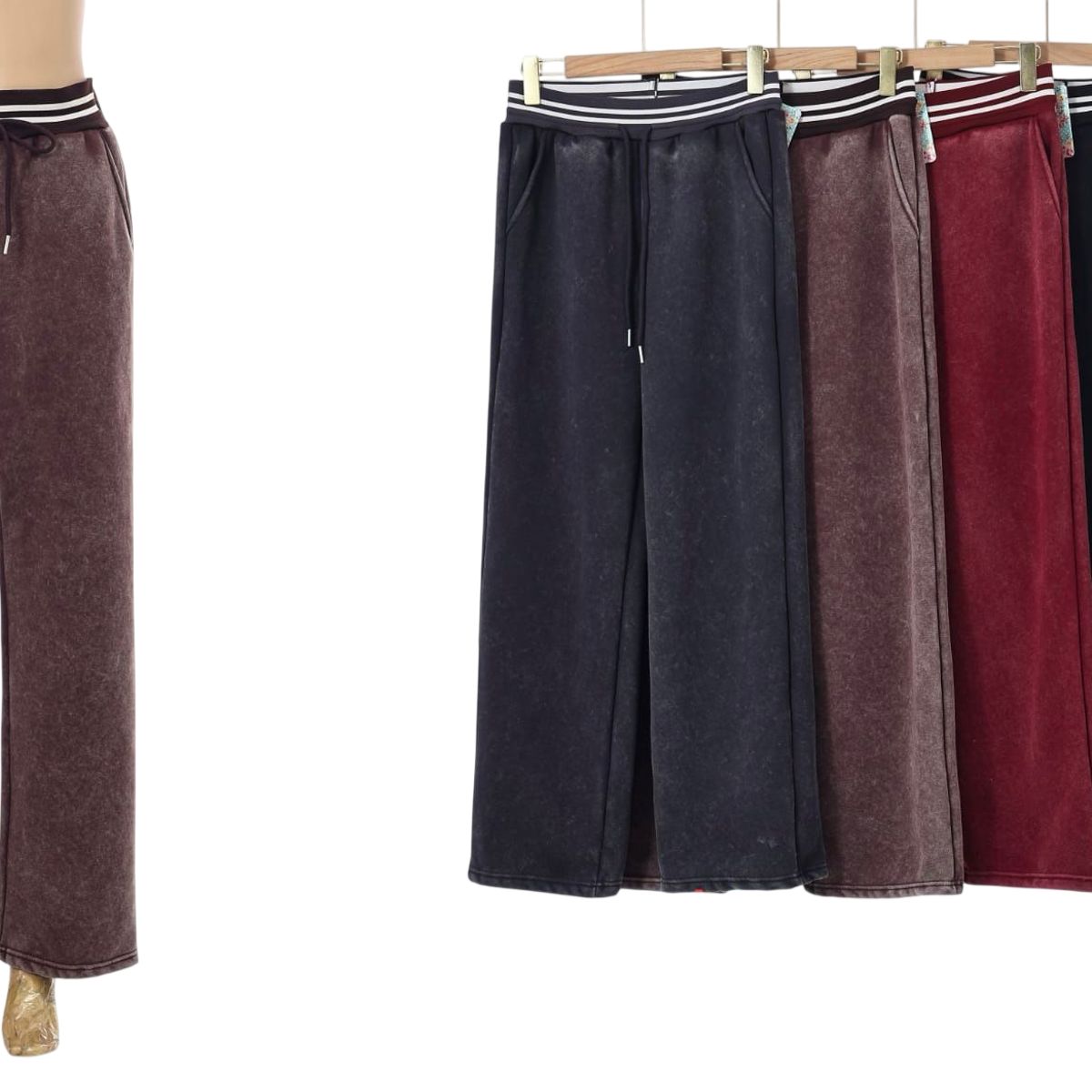 AGW - Pack 2 Pantalones Buzo Mujer Pierna Ancha Casual Efecto Lavado