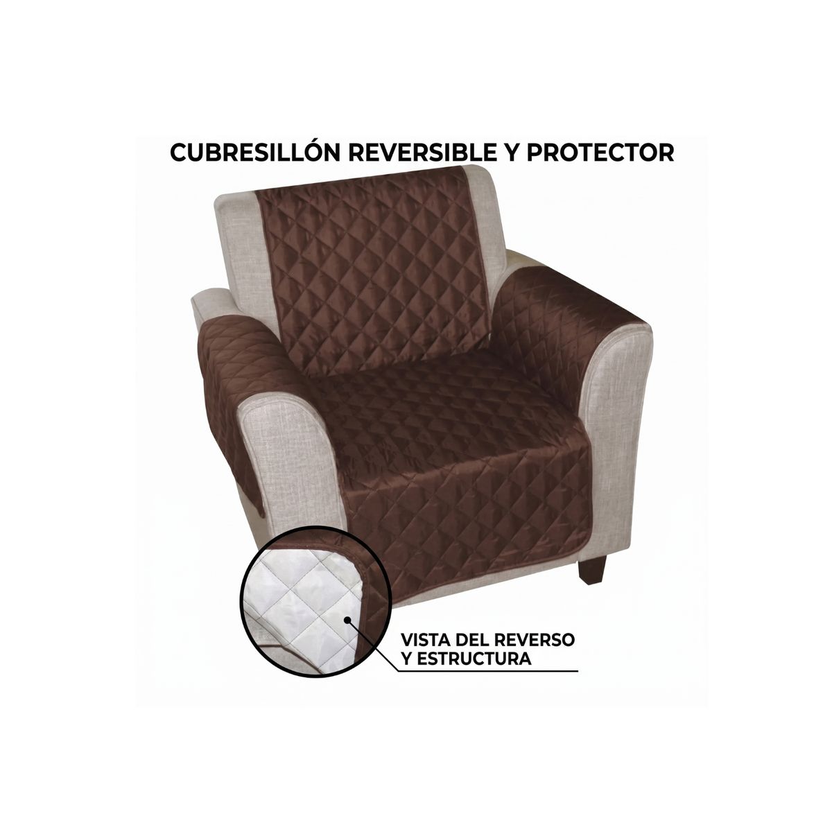 GENERICO - Funda Protectora Acolchada para Sillón 1 Cuerpo Reversible y Lavable