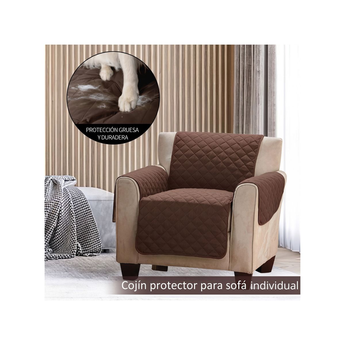 GENERICO - Funda Protectora Acolchada para Sillón 1 Cuerpo Reversible y Lavable