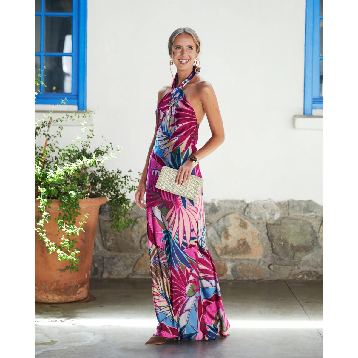 MI PLACARD - Vestido Largo de Fiesta Jazmin Fondo Fucsia