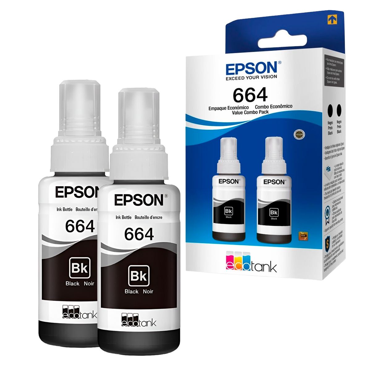 EPSON - Pack 2 Botellas Tinta Epson T664 Color Negro 70ml 4000 pag