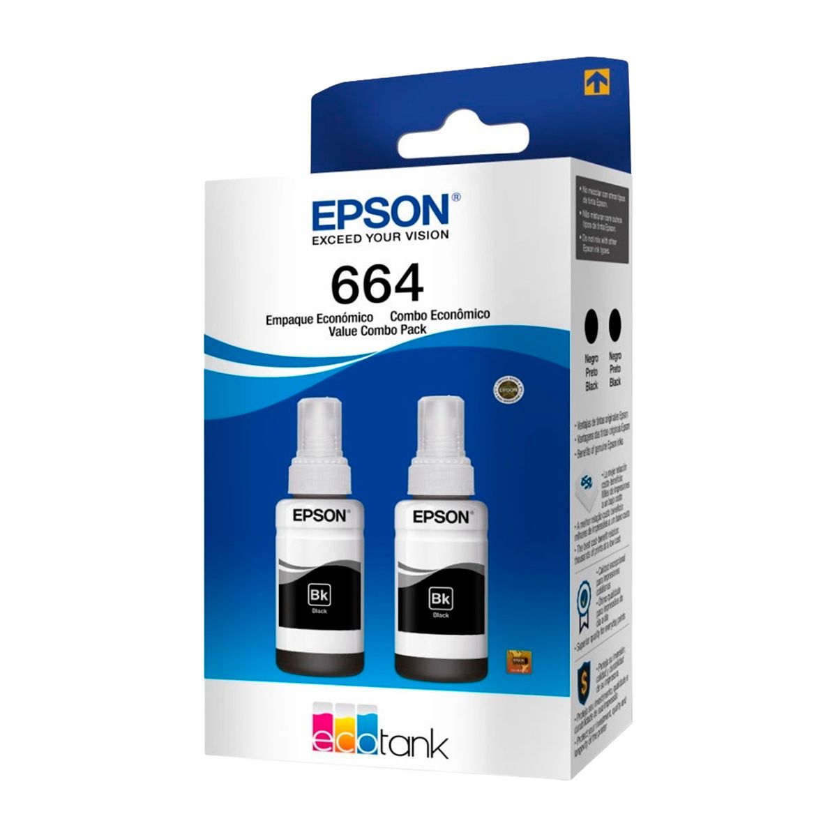 EPSON - Pack 2 Botellas Tinta Epson T664 Color Negro 70ml 4000 pag