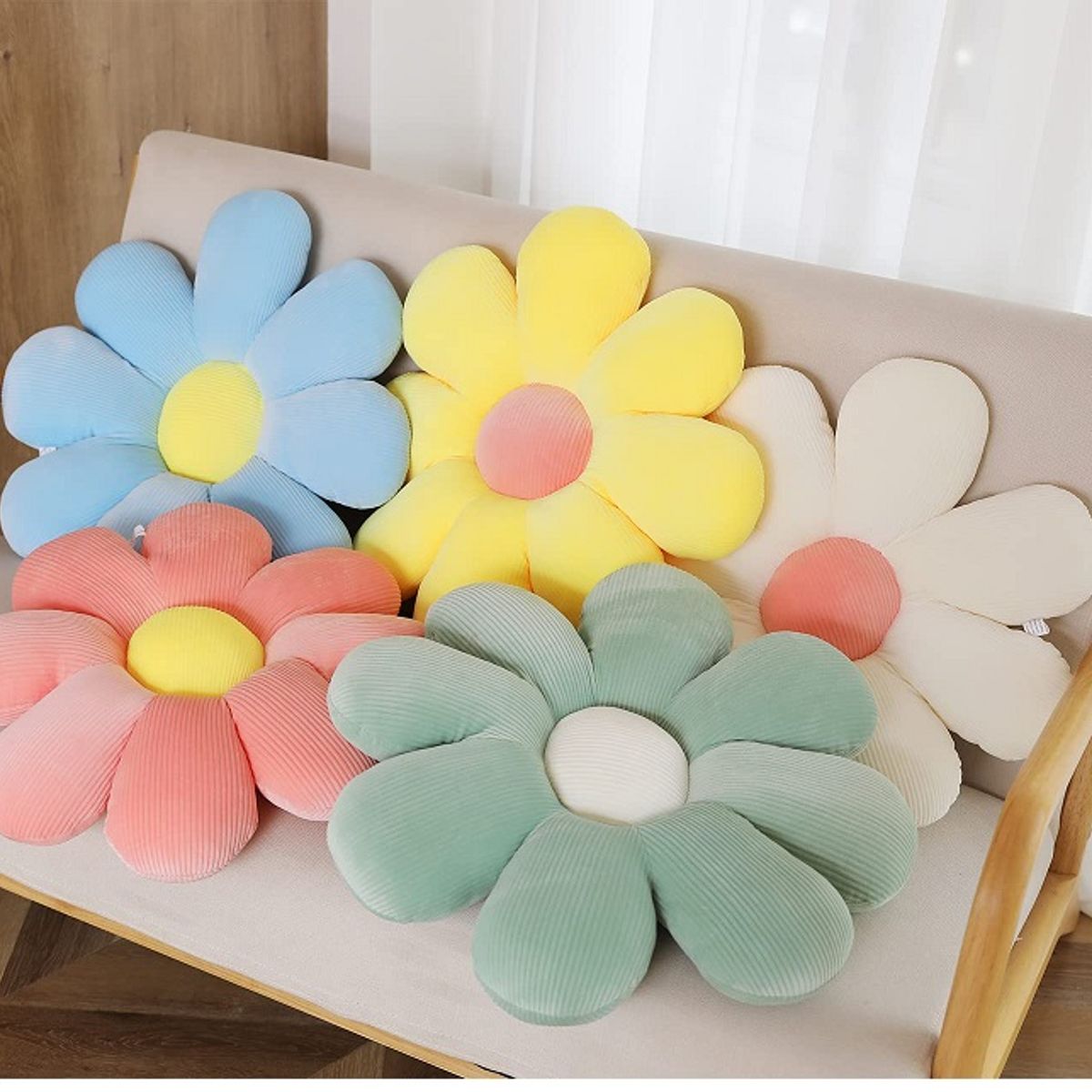 GENERICO - Cojín Flor Margarita Plush Suave Asiento, Color Verde  38 x 38 cm