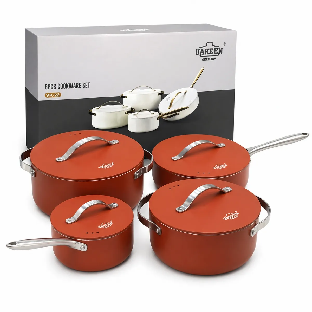 WAKESHOME - Juego De Ollas Anti Adherente Bateria De Cocina 8 Piezas