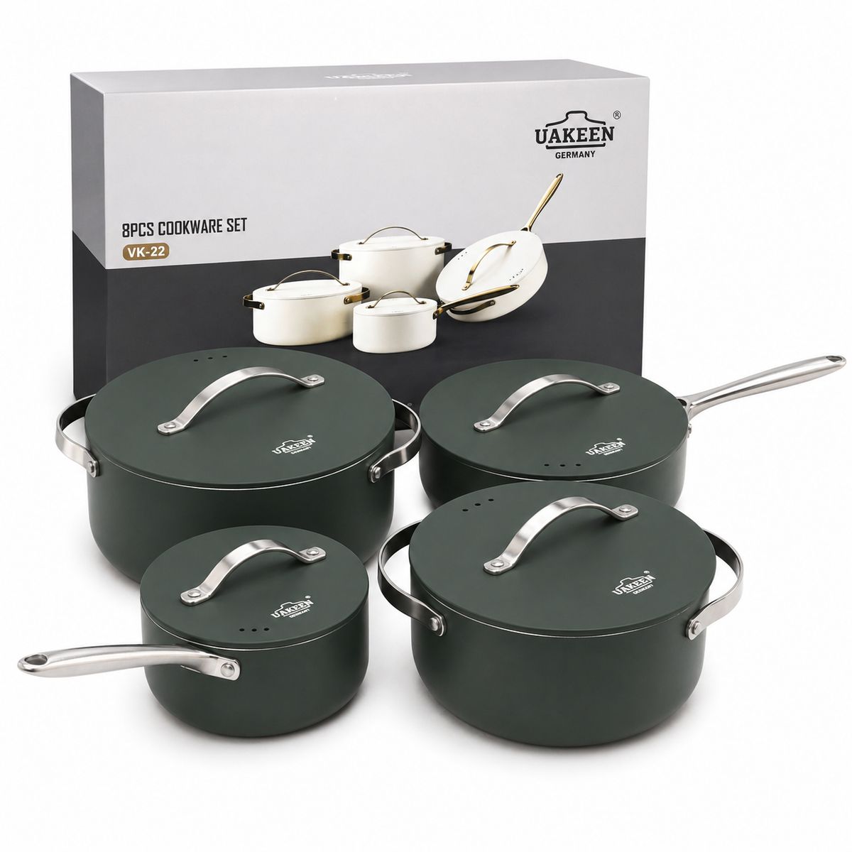 WAKESHOME - Juego De Ollas Anti Adherente Bateria De Cocina 8 Piezas