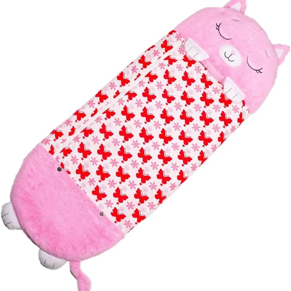 GENERICO - Saco de Dormir 2en1 Peluche+Almohada de Happy Nappers personaje La Gatita Rosa