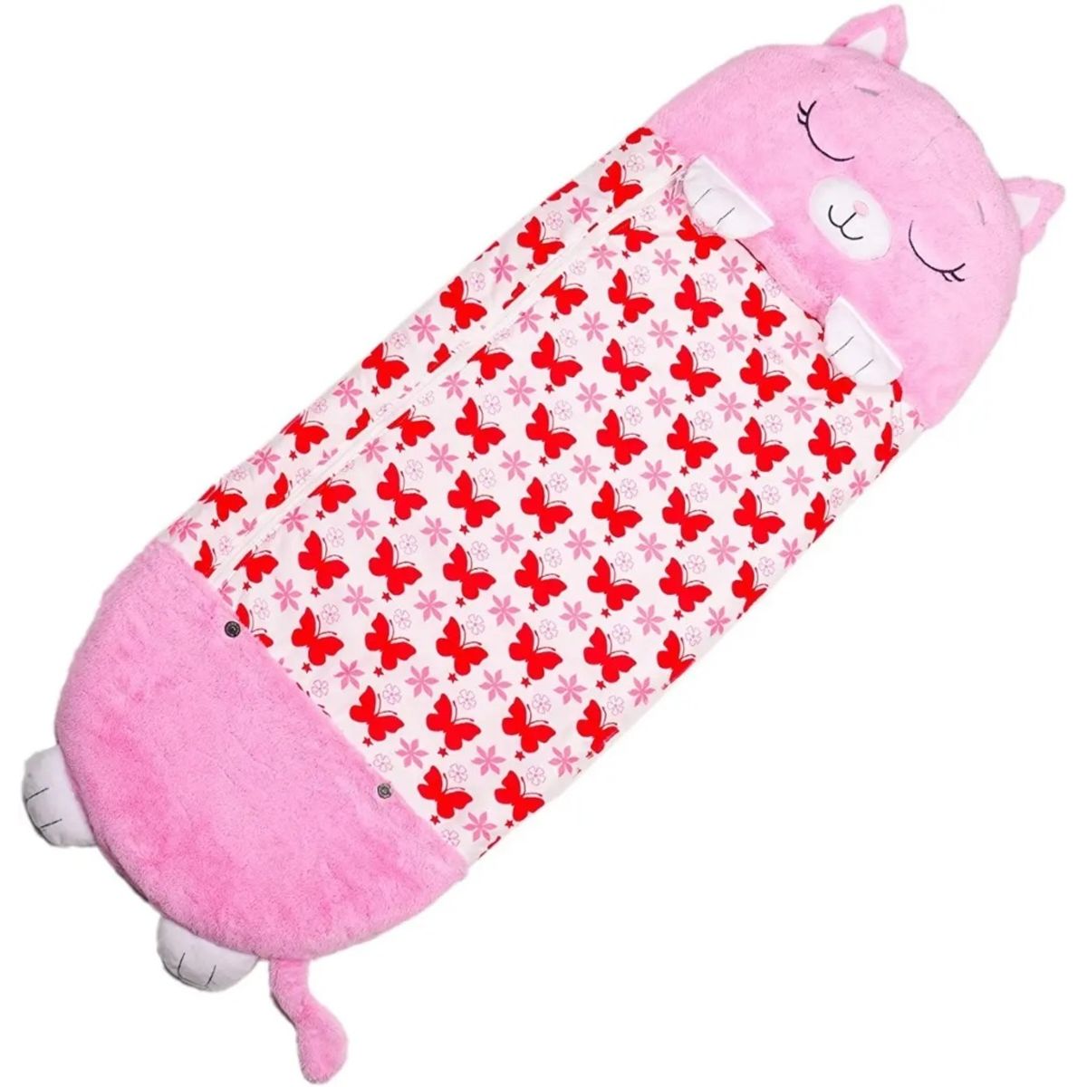 GENERICO - Saco de Dormir 2en1 Peluche+Almohada de Happy Nappers personaje La Gatita Rosa