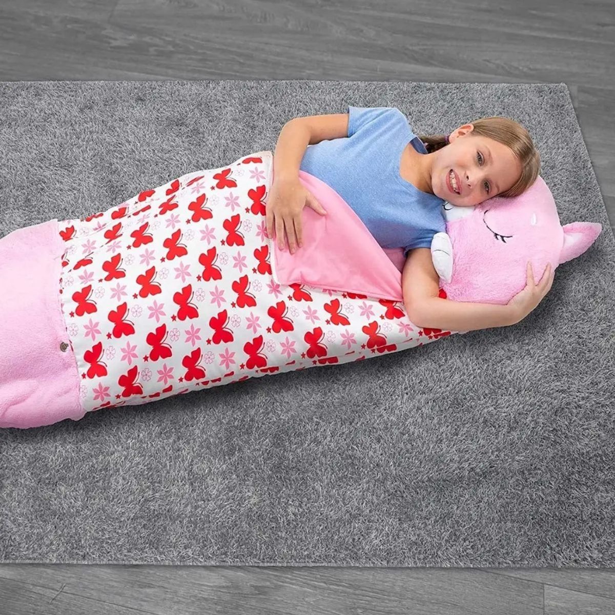 GENERICO - Saco de Dormir 2en1 Peluche+Almohada de Happy Nappers personaje La Gatita Rosa
