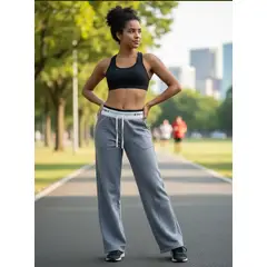 AGW - Pack 2 Pantalones Deportivos Palazzo Mujer Con Tira Blanca