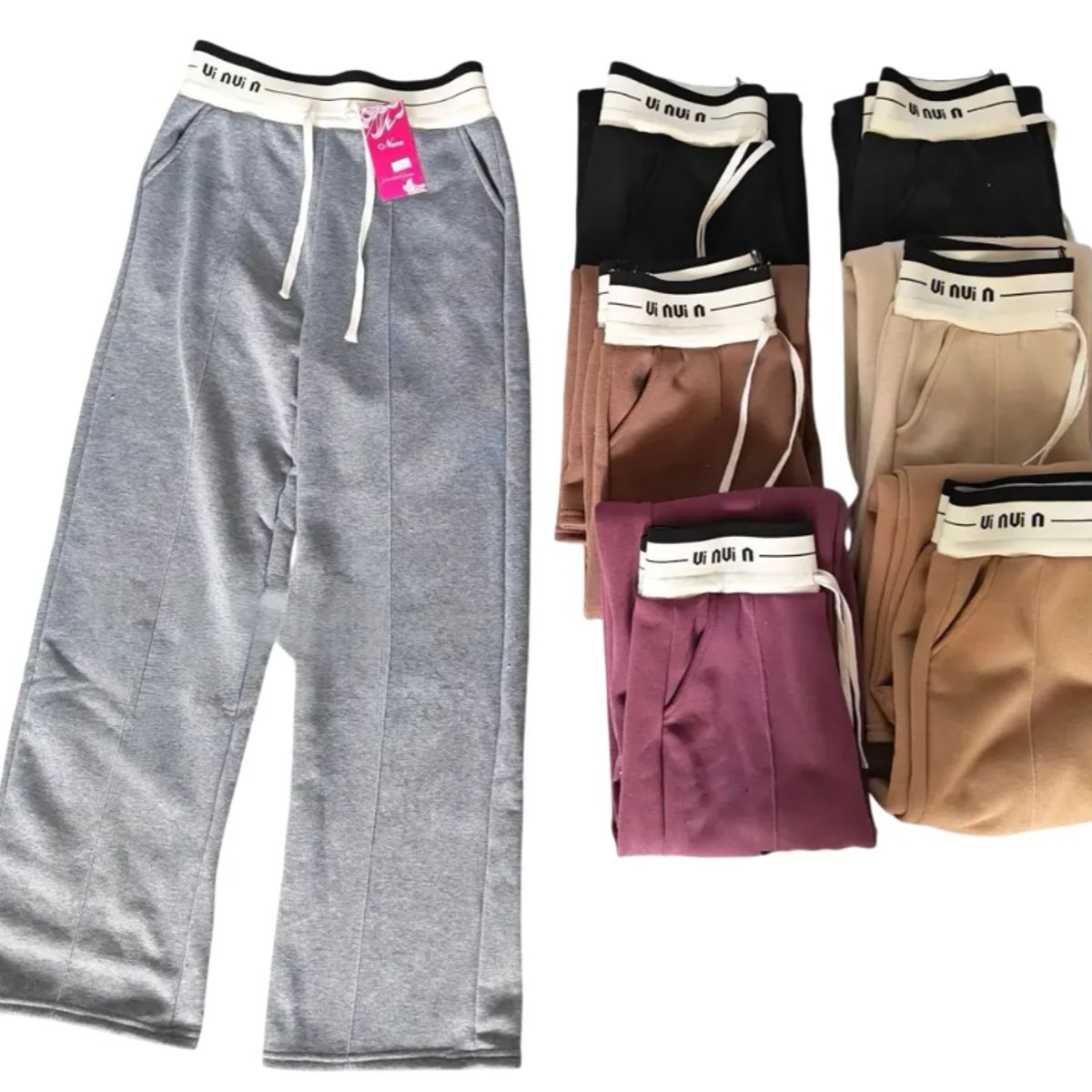 AGW - Pack 2 Pantalones Deportivos Palazzo Mujer Con Tira Blanca