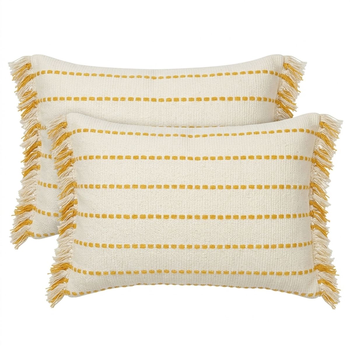ARMONIA - Set 2 fundas rectangulares 60x30 croché con flecos blanco modelo 752