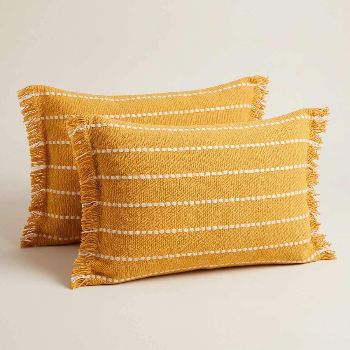 ARMONIA - Kit 2 fundas rectangulares 60x30 croché con flecos amarillo 752