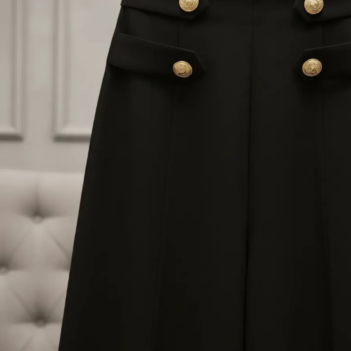 AGW - Pantalón Mujer Palazzo Negro Tiro Alto Con Botones Dorados