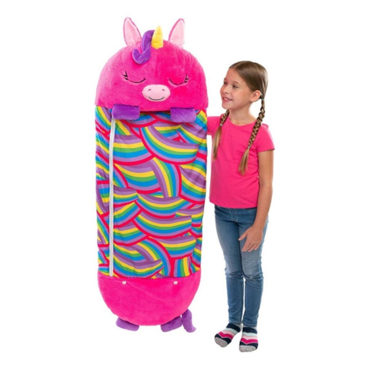 GENERICO - Saco de Dormir 2en1 Peluche+Almohada de Happy Nappers personaje El Unicornio Rosa