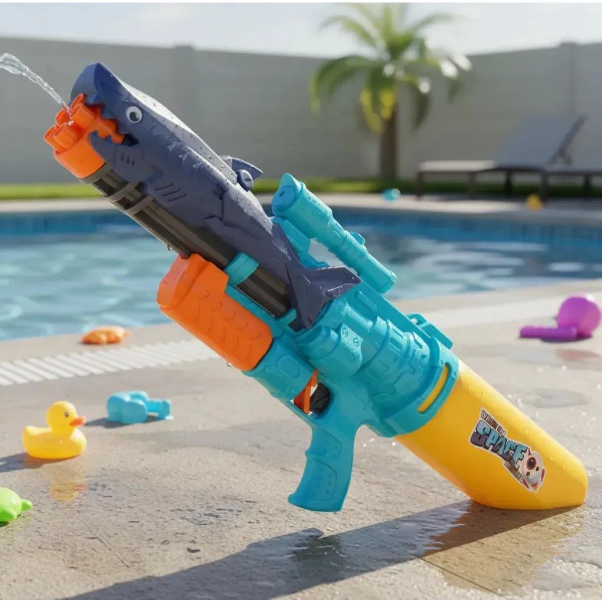 GENERICO - Pistola Lanza Agua Tiburón 1000ml Azul 58cm Ametralladora Niños BELUG