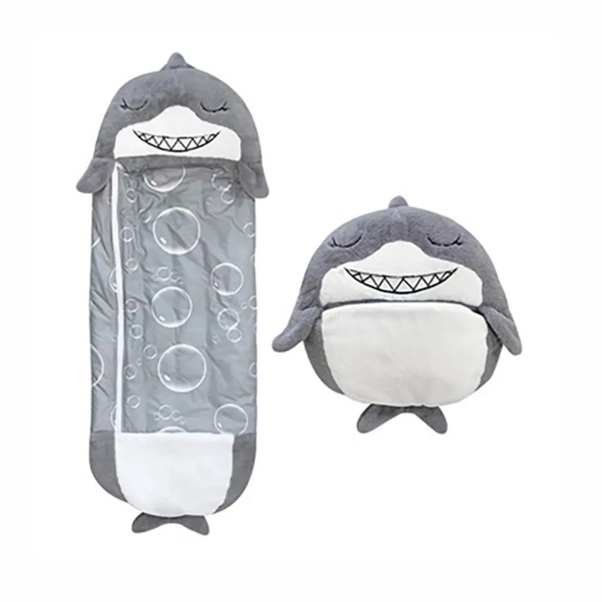 GENERICO - Saco de Dormir 2en1 Peluche+Almohada personaje Tiburón Gris