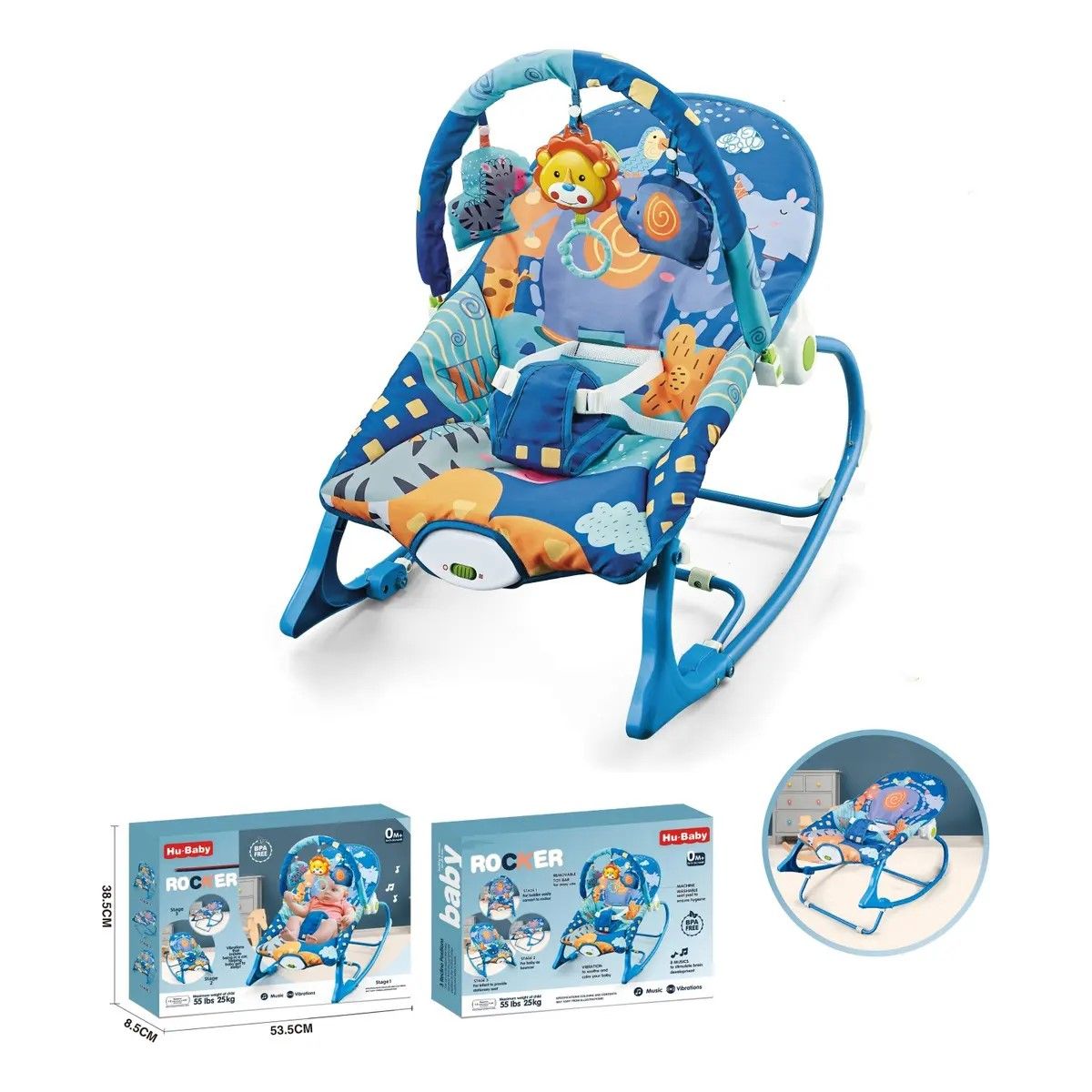 GENERICO - Silla Nido Mecedora Con Vibración Y Melodía Azul BELUG