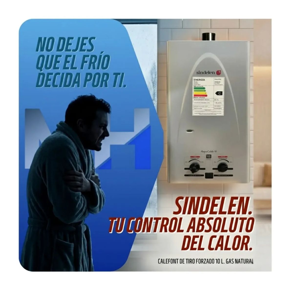 SINDELEN - Calefont A Gas Licuado Sindelen 10 L Silver Digital Tiro Natural