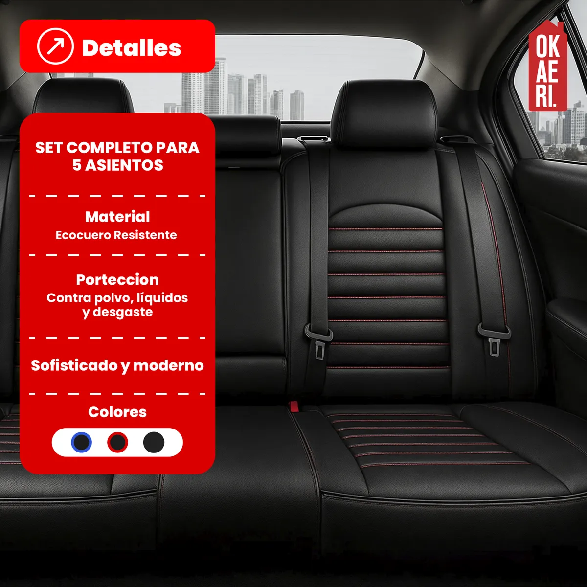 Funda Cubre Asiento Ecocuero Galanta – Set 5 Asientos Luxury OKAERI - Azul, marca CURSOR - Foto 2