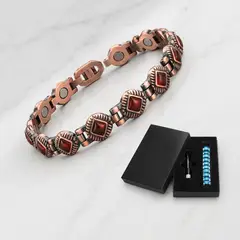 GENERICO - Pulsera Brazalete Cobre Piedra Roja Magnetica Ajustable Imanes