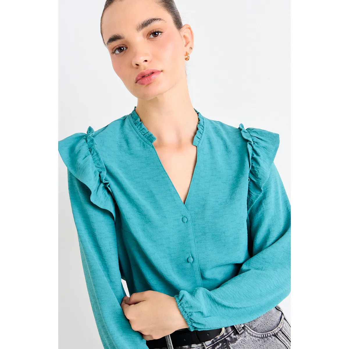 IO - Blusa Lisa Mujer Verde Turquesa Io