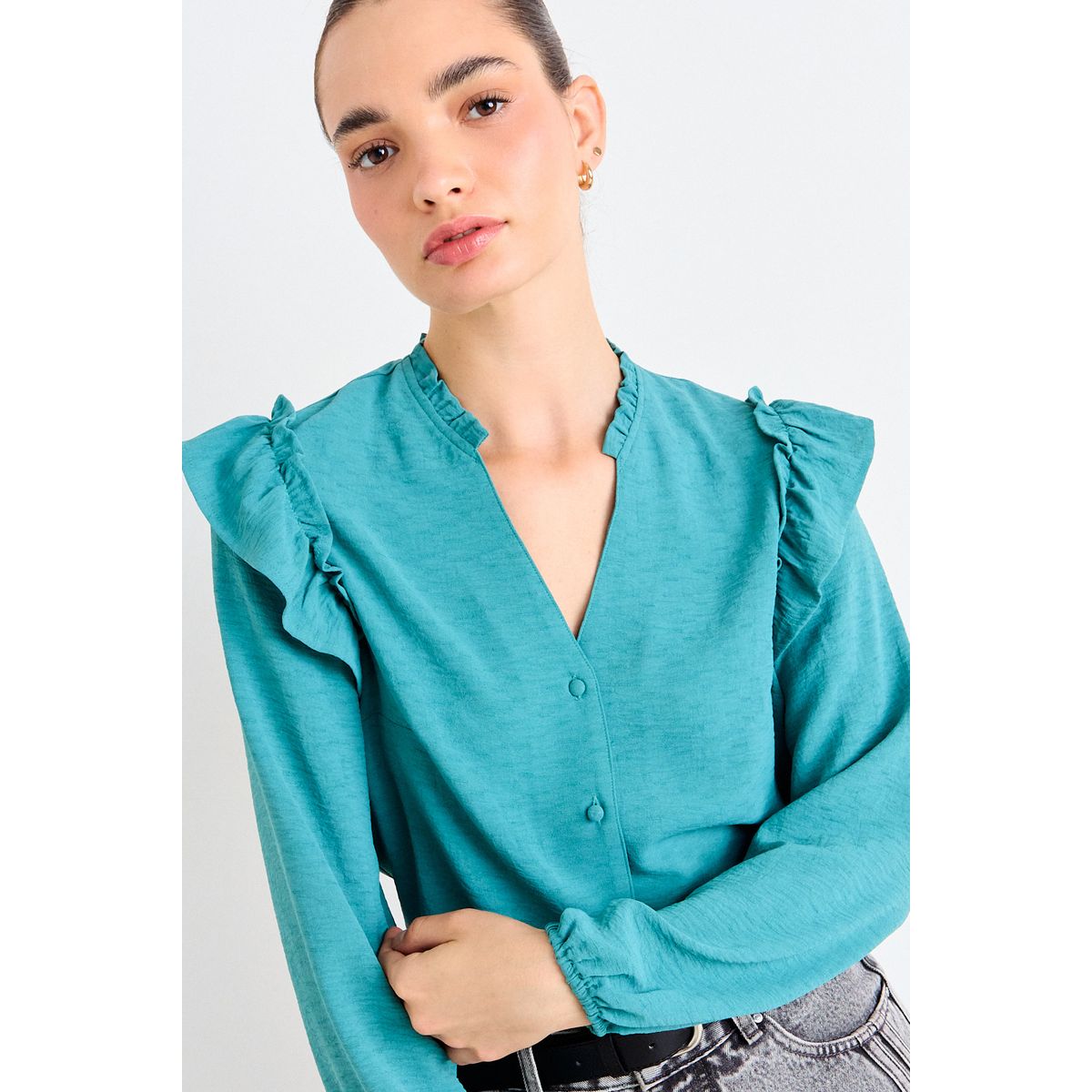 IO - Blusa Lisa Mujer Verde Turquesa Io