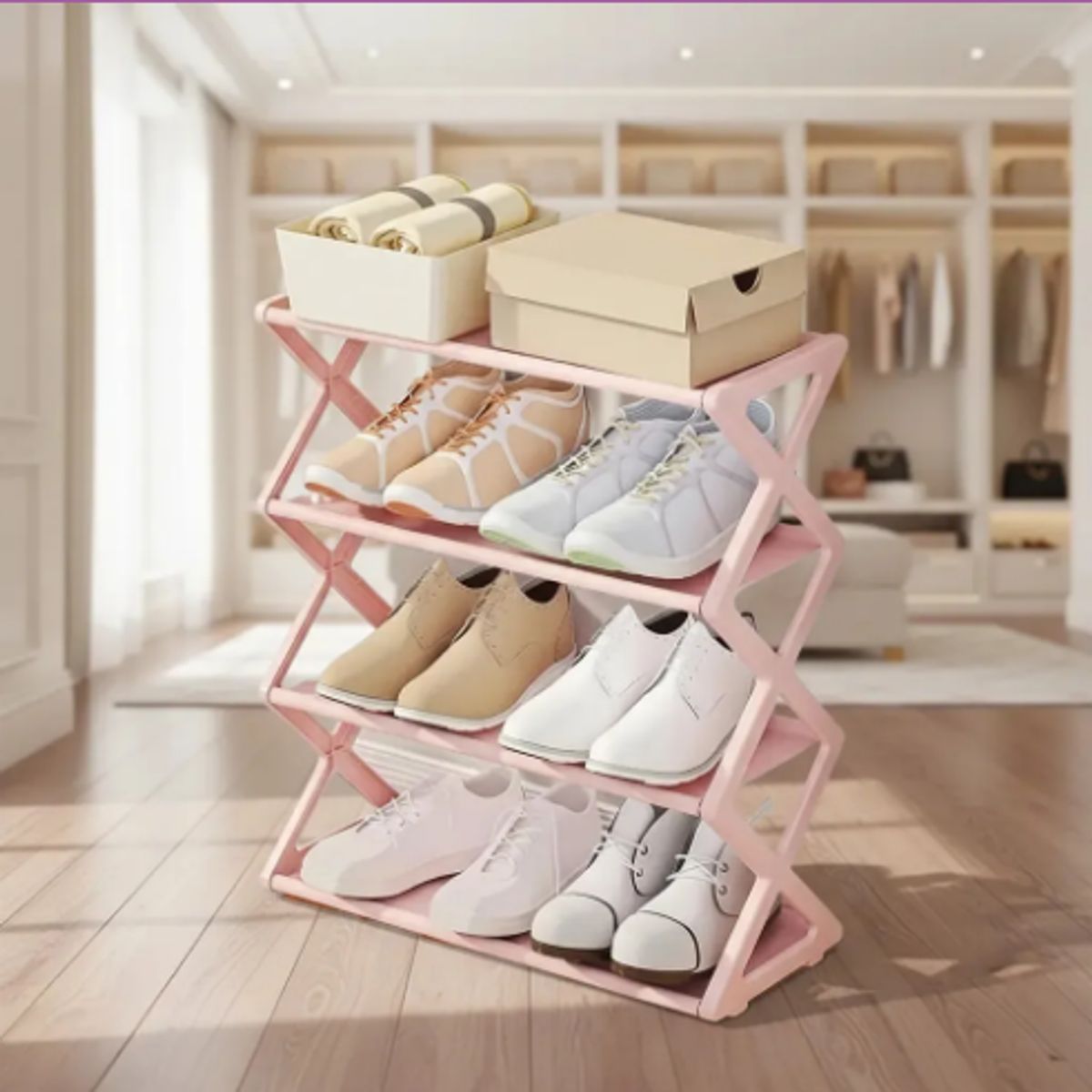 GENERICO - Zapatero Estante Organizador Multifuncional 4 Rack Forma X Color Rosa