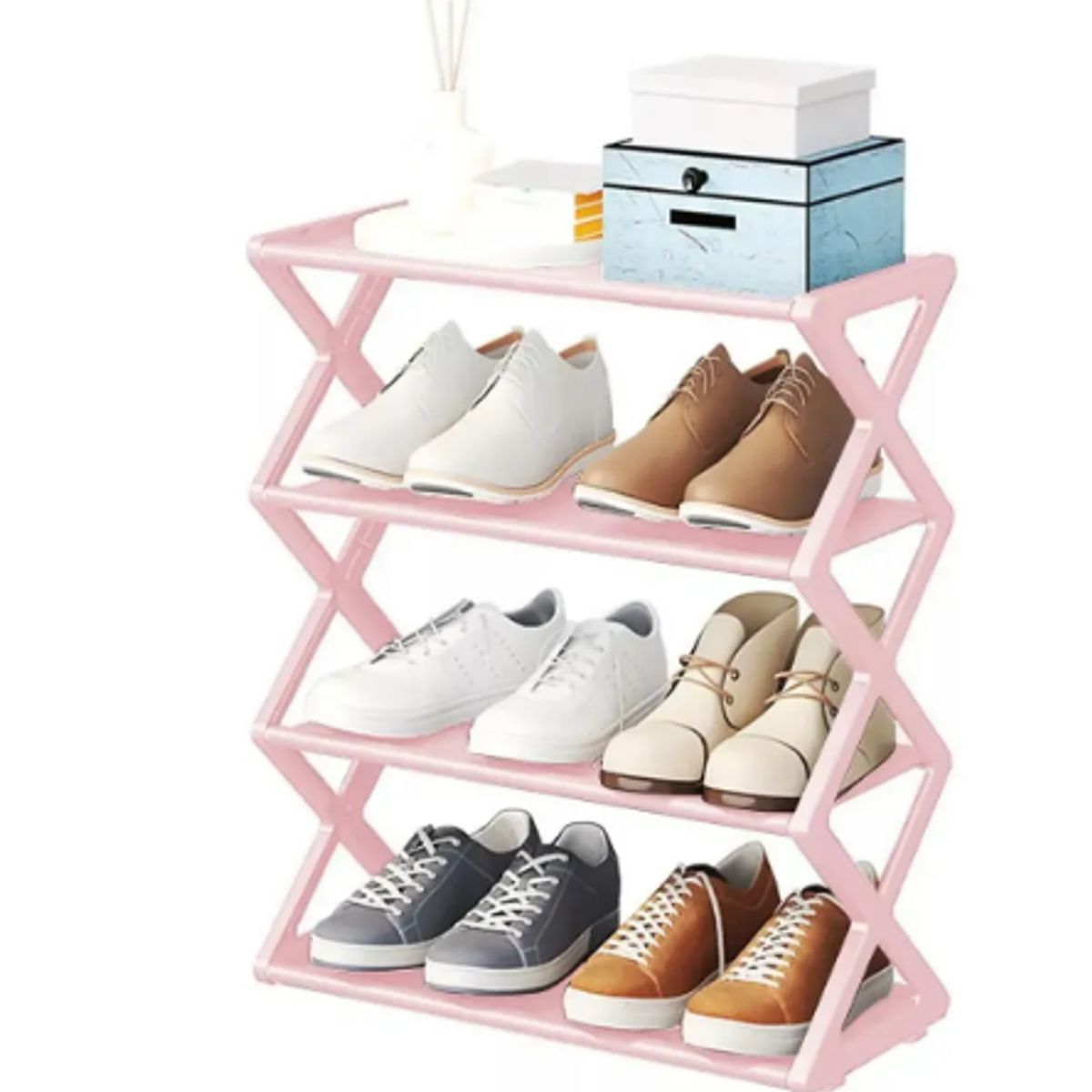 GENERICO - Zapatero Estante Organizador Multifuncional 4 Rack Forma X Color Rosa