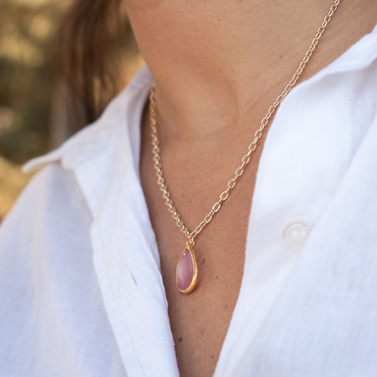 TURKUAZ - Collar Aura Rosa - Baño oro 22 k y ojo de gato - Turquía