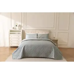 CHANTILLY - Cubrecama Quilt Sherpa Extra Cálido 2 Plazas Gris Plata