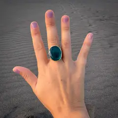 TURKUAZ - Anillo ajustable Deniz Verde oscuro - Baño de oro 22 k