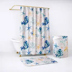 NAUTICA - Set para baño Home Cortina+Alfombra+cesta diseño corales de mar