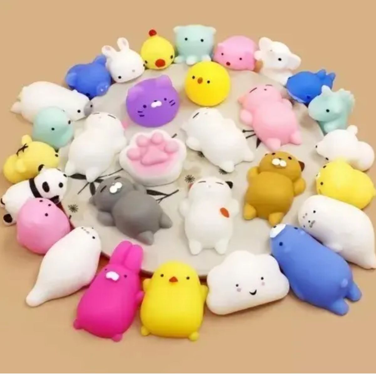 GENERICO - 50pcs Mini Mochi Squishy Squeeze Toy Fidget Toy Kit Random Labg
