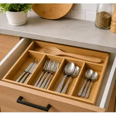 GENERICO - Organizador Cubiertos Madera Cajon Cocina Hogar Ordenado