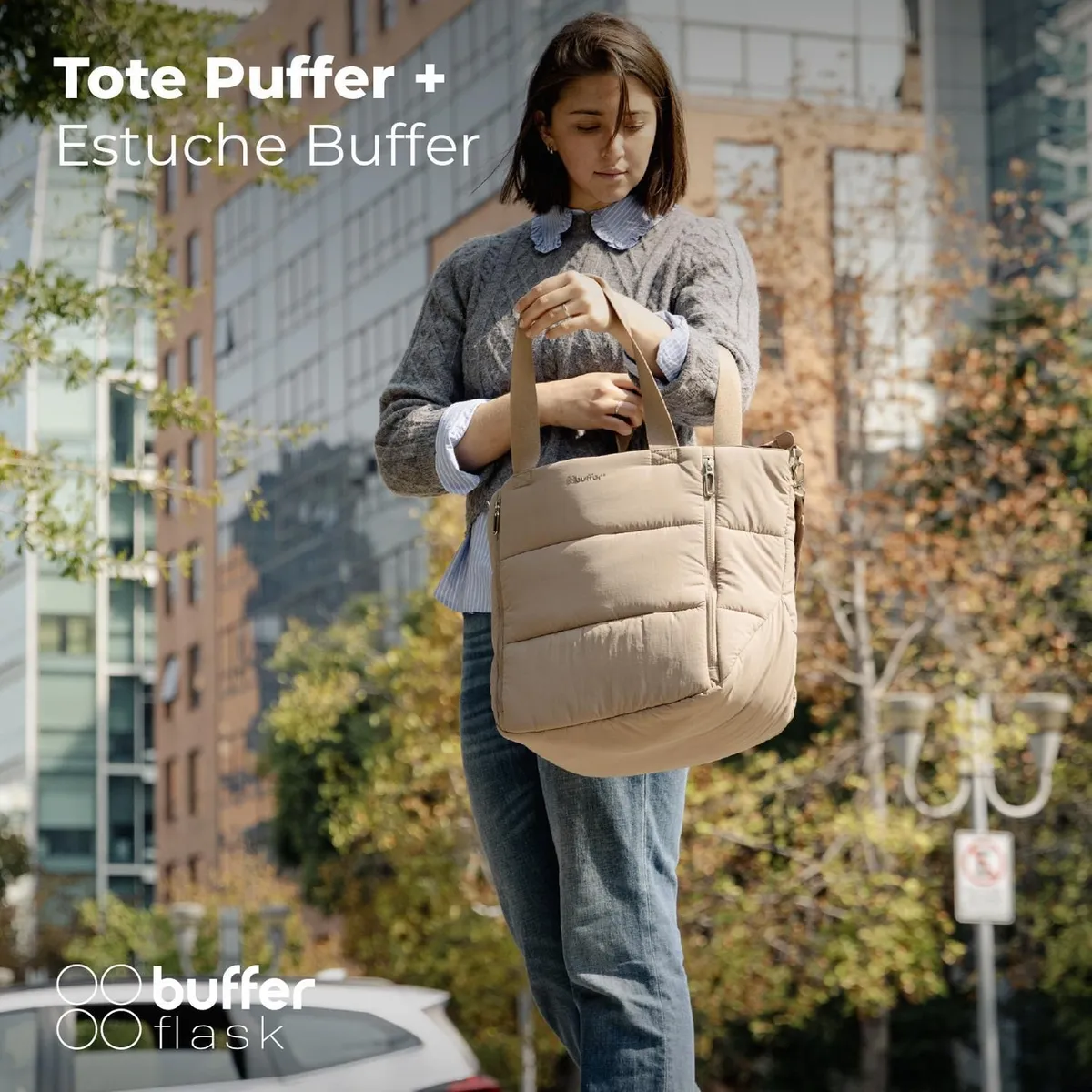 BUFFER FLASK - Bolso Tote Bag Cartera Buffer Mujer + Estuche Organizador