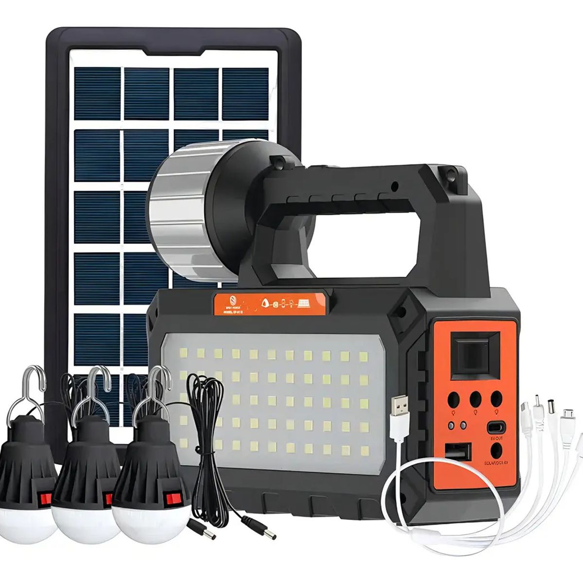 GENERICO - Kit De Energía Solar Multiusos Ampolletas+linterna+usb+radio Color Negro
