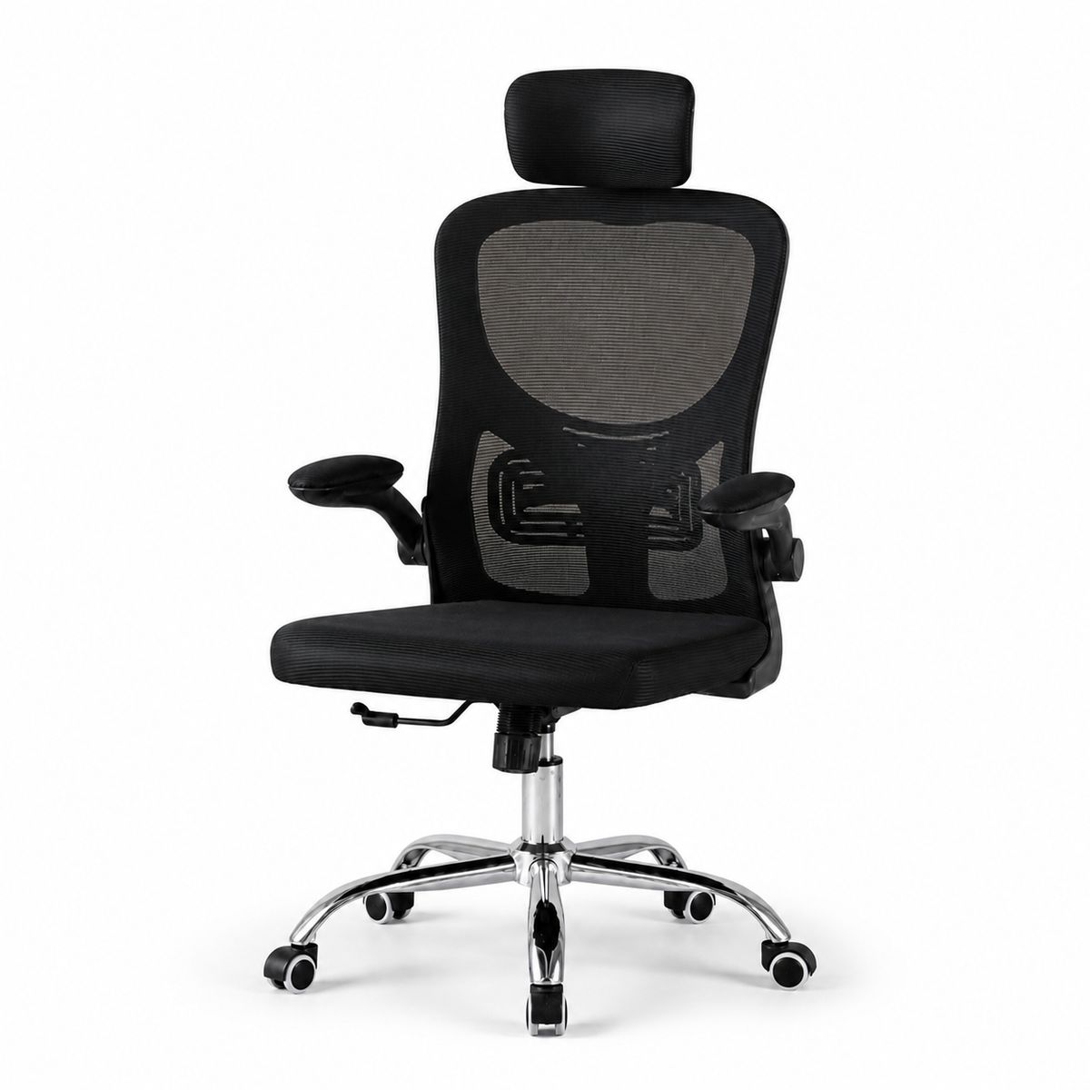 SPACE HOME - Silla Dorian De Oficina Negra Con Malla Y Base Cromada Con Ruedas