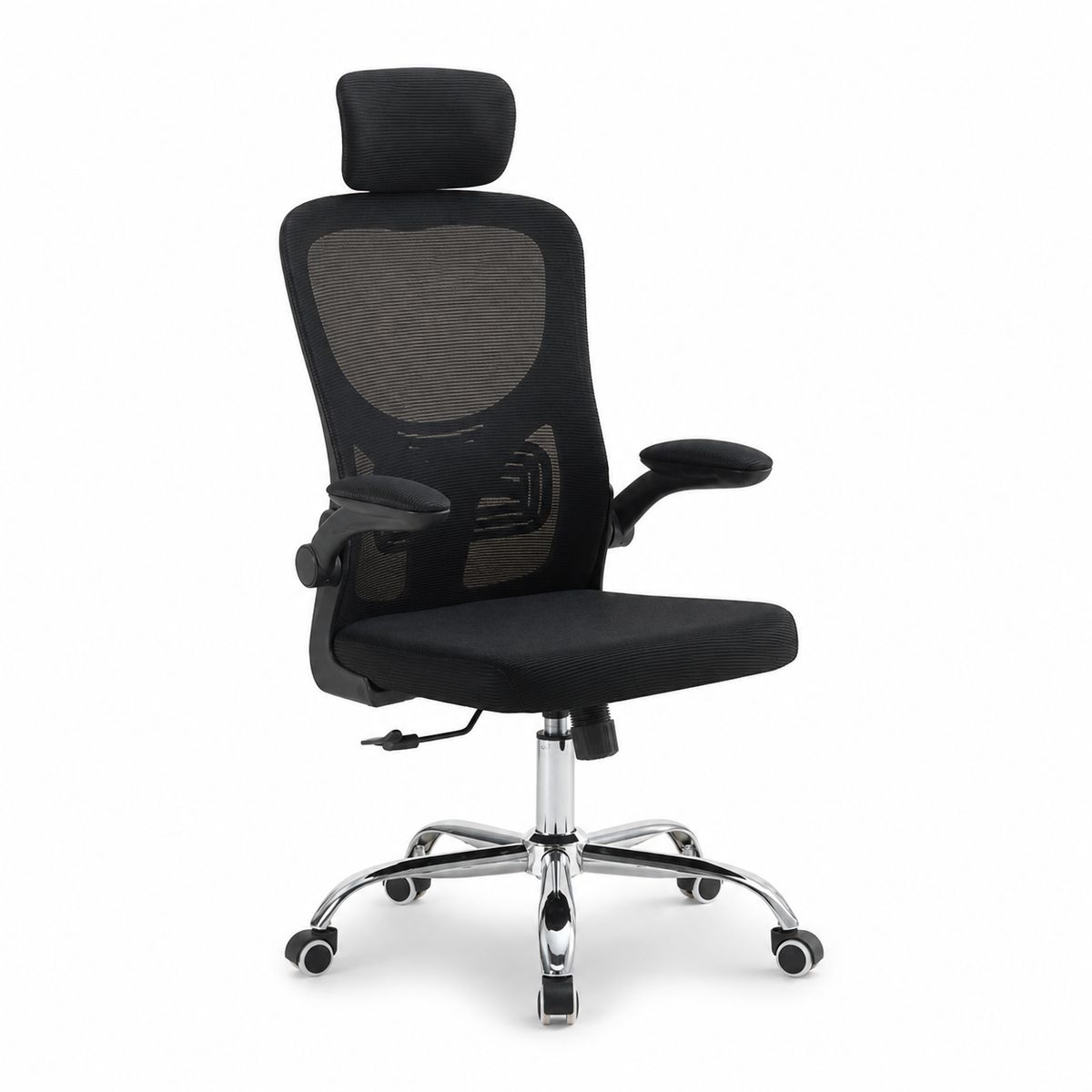 SPACE HOME - Silla Dorian De Oficina Negra Con Malla Y Base Cromada Con Ruedas